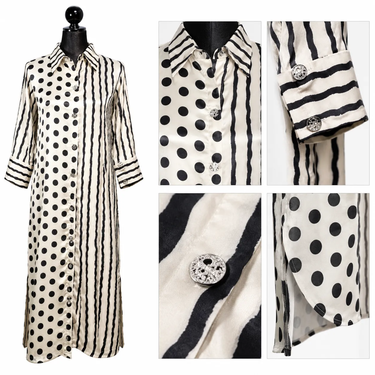 Black and White Polka Dot & Stripe Long Shirt